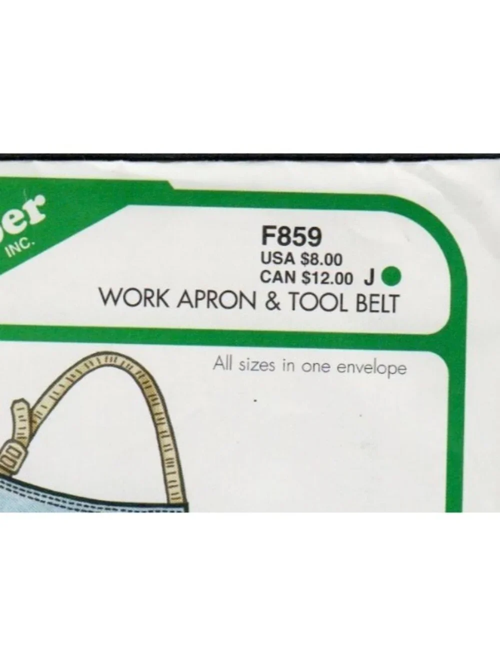 Green Pepper F859 536 Work Gardening Apron and Tool Belt Sewing Pattern Uncut OS